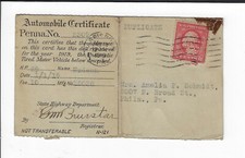 PENNSYLNANIA 1919 Duplicate Automobile Certificate Amelia Schmidt Philadelphia picture