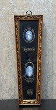 Vintage Hollywood Regency Framed Wedgwood Style Blue Jasperware Cameo Plaque 16