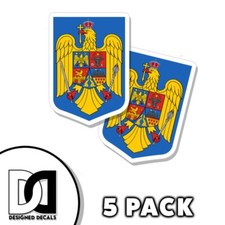 Romania Coat of Arms Sticker Self Adhesive 3 inch Romanian flag Decals 5pk picture
