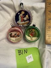 3 vintage Indent Diorama Ornament Madonna Child Nativity Italy PINK horn picture