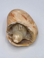 Vtg Jadeite Sculpture Partially Carved Seal Emerging From Inside Rock Nodule picture