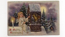 A Merry Christmas Tucks Postcard, Angel, Bell Night Snow, Washington MI 1908  picture