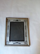 Vtg Reverse Painted Art Deco Picture Frame Silver Black Chrome 6 x 4 picture