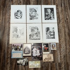 ANTIQUE DOLL EPHEMERA LOT Cabinet Card Photo Sunbonnet Prints Theriaults Catalog picture