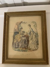Vtg Framed under Glass VICTORIAN FASHION PRINT Gilquin Fils Imp PARIS La Mode picture