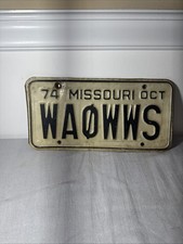 1974 Missouri October License Plate WAØWWS very rare with original owner card picture