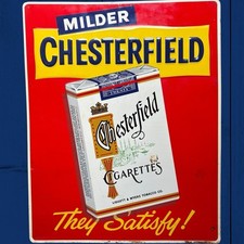 29” Vintage 1950s Chesterfield Cigarettes Advertising Tobacco Embossed Tin Sign picture