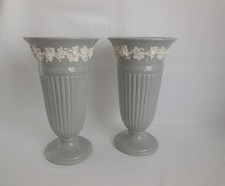 Rare Pair 1955 Wedgwood Gray Grey Embossed Queens Ware Vases picture