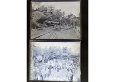 1934 Clinton MA Boston & Maine Train Wreck Locomotive Glass Negatives (2) OOAK picture