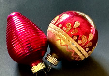 2 VTG USA Classic Shiny Brite Pink Ornaments: Ribbed Lantern/Mica Petals picture