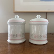 PAIR Vintage 1983 Avon 3514-66 White & Pink Apothecary Jars Canisters with Lids picture
