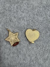 Hope & Love 2 Christmas Ornaments Medium Size Gold Tone Heart And Star picture