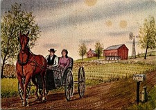 COURTING TIME Amish Courting Buggy DUTCH ART 4x6 c1973 Postcard picture