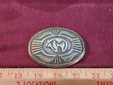 Vtg Native American Sterling Silver Bear Belt Buckle Heavy 58.9g Zuni Style picture