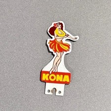 VINTAGE KONA HAWAIIAN GIRL PLATE TOPPER PORCELAIN SIGN CAR GAS MOTORCYCLE OIL picture