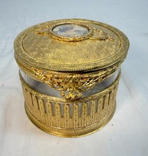antique ornate Victorian ormolu bronze crystal jewelry powder vanity box casket picture