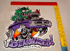 VINTAGE DODGE DEMON SPORTS CAR MONSTER MOPAR 1' ENAMEL METAL DEVIL GASOLINE SIGN picture