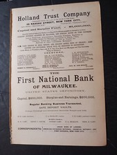 1891 print ad FIRST NATIONAL BANK OF MILWAUKEE ~H.H. Camp President 200k capitol picture