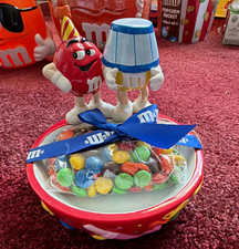 M&M’s Red & Yellow Character Candy Dish Bowl w/ Blue Ribbon 5 oz Candy 2001 picture