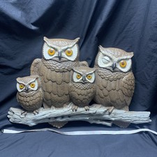 Vintage 1970s Burwood Prodcuts Owl Family Branch Plastic Wall Decor Plaque MCM picture