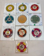 Lot of 10 vintage antique rare Las Vegas clay poker chips $5 25 casino Caesars picture