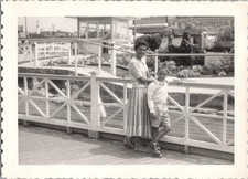 Vintage 1950s Snapshot Photo Woman & Boy Park Bridge Scalloped Edge Black & picture