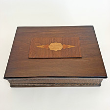 Vtg Chickasaw Wooden Marquetry Box Birdseye Maple Walnut Keepsake Jewelry Chest picture