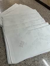 (9) Vintage Monogramed{R}DAMASK LINEN dinner NAPKINS ROSES X-LARGE 26” x 26” picture