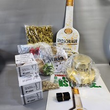 Vintage Goldschlager Collectible Holiday Party Kit 1997 Metal Sign Gold Flakes  picture