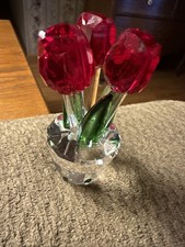 Lovely Red Crystal Hyacinth W/green Leaves In A Decorative Crystal Vase picture