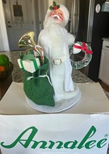 Annalee ViTG 1995 White Santa Figurine 10in Wreath Gift Sack Hand Painted picture