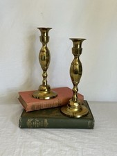 Vintage Brass Candlesticks 9.5” Tall Classic Style picture