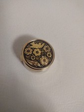 Vintage Damascene Gold Tone Etched Pill Trinket Box Toledo Spain Never Used  picture