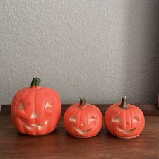 Lot of 3 Vintage Jack o Lantern Halloween Candle Pumpkins  picture