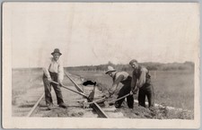 Railway Section Track Work Rural Line Three Workers Tools RP Postcard D98 as is picture