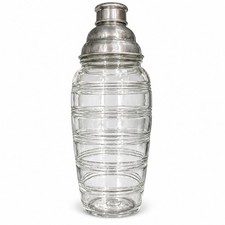Vintage Ribbed Art Deco Glass Cocktail Shaker with Aluminum Strainer and Top picture