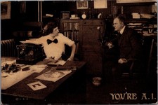 Vintage RPPC YOU'RE A.1. Office Flirtation Man Woman Typewriter 1910s Postcard picture