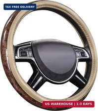 CAR PASS Wood Grain 14.5-15 inch Microfiber Leather Steering Wheel Cover, Anti-S picture