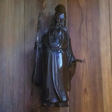 Vintage Japanese Cast Bronze Fukurokuju Statue - God of Longevity Okimono Staff picture