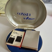 Consul Amor Silver Pocket Lighter in Case, Blue & White Accents picture