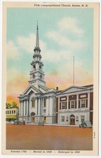 Keene NH postcard - First Congregational church - 1940s - surface wear pin marks picture
