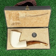 ALTINAY MEERSCHAUM PIPE (UNSMOKED) LARGE BENT PANEL DUBLIN W DISPLAY CASE. NOS picture