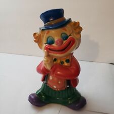 Vintage Hard Plastic Clown Piggy Bank Smiling Closed Eyes Happy Peace 7.5