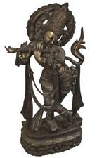 22 Inch Large Krishna Playing Flute Bronze Finish Sculpture heavy 23 Pounds. picture