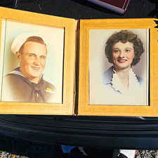 Vintage Embossed Photograph Album w/ Color Portraits, Cardboard Americana picture