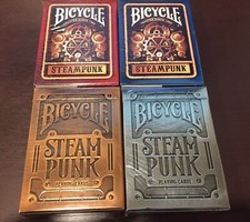 Set 4 Bicycle SILVER,GOLD,RED & BLUE STEAMPUNK Playing Cards Theory11 Industrial picture