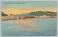 Postcard Southport Bridge Southport Maine ME Linen picture