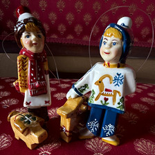 2 Porcelain Villeroy Boch Hanging Christmas Figurine Ornaments Boy & Girl picture