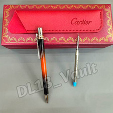 CARTIER Black & Orange Gradient Ballpoint Pen w/ Box, Pouch & Refill picture