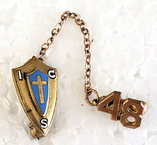 Vintage ICS Immaculate Conception Catholic School 1948 Enamel Gold Tone Pin picture